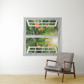 Square White Window with Tropical Scenic View Wandteppich (Beispiel (Horizontal))
