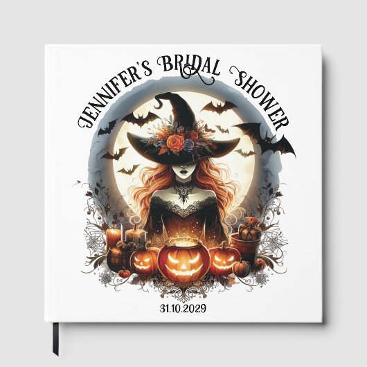 Square White Witchy Brautparty Gästebuch (Vorderseite)
