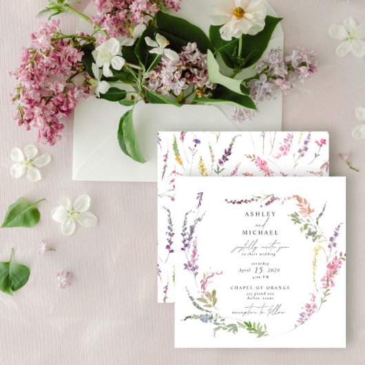 Square Wildblume Watercolor Floral Moderne Hochzei Einladung