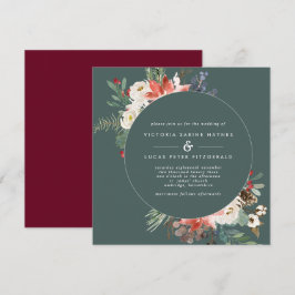Square Winter Sage & Marsala Floral Wedding Einladung
