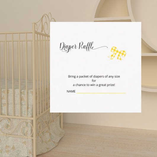 Square Yellow Gingham Diaper Raffle Card Begleitkarte
