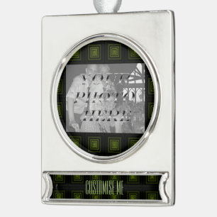 Squareception (quadratisches Muster) Grün Banner-Ornament Silber