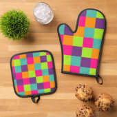 Squares Pattern Ofenhandschuh & Topflappen-Set (Oben Unten)