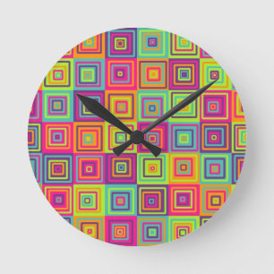 Squares Pattern Runde Wanduhr