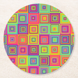 Squares Pattern Runder Pappuntersetzer