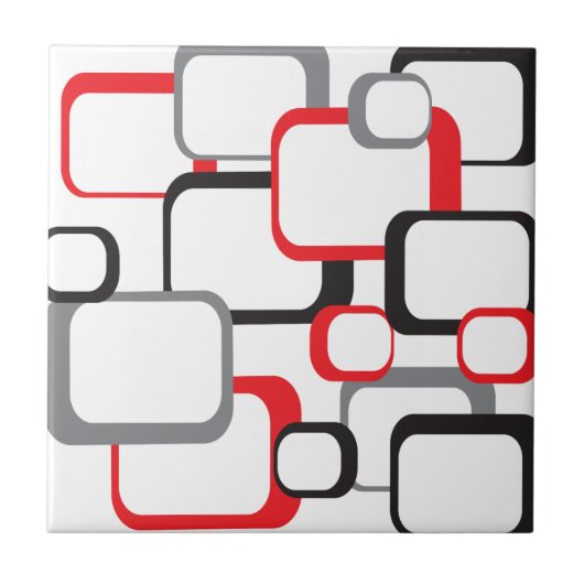 Squares Red Black Grey White Retro Keramik Tile Fliese (Vorderseite)