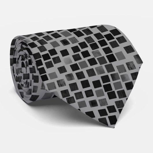 Squares v2- Schwarz auf Grau Krawatte (Gerollt)