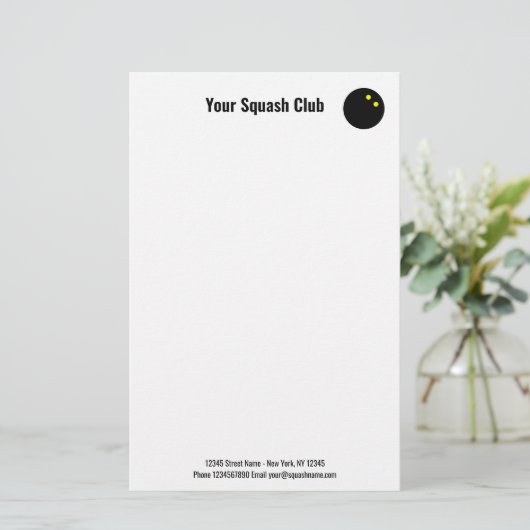 Squash Club Schreibwaren mit gelbem Punkkugel Logo Briefpapier (Stehend Vorderseite)