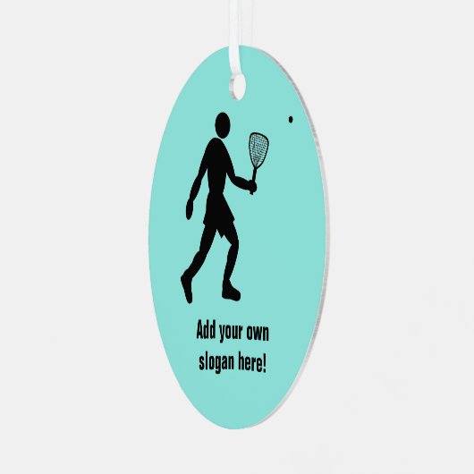 Squash oder Racquetball Player und Ihr Text Ornament Aus Metall (Vorderseite links)