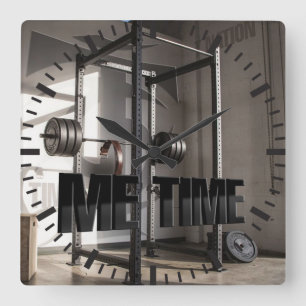 Squat Rack Workout Motivation - Me Time - Gym Quadratische Wanduhr