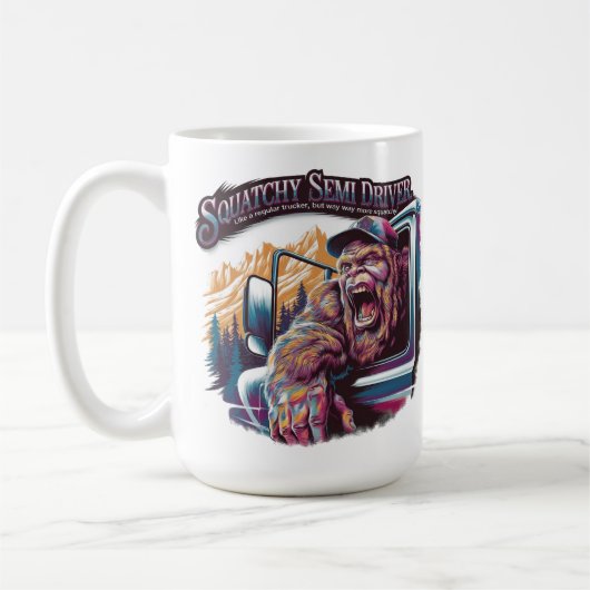 Squatchin' On the Road - Bigfoot Sattelschlepper Kaffeetasse (Links)