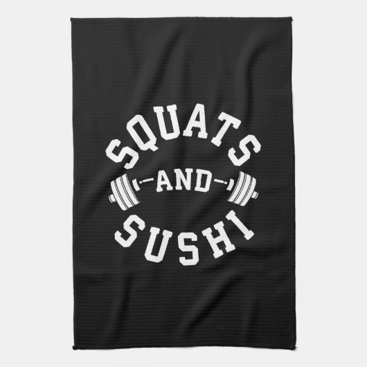 Squats and Sushi - Carbon and Leg Day - Funny Gym Geschirrtuch (Vertikal)