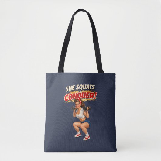 Squats Conquer Funny Retro Pin-Up Motivational Gym Tasche (Vorderseite)