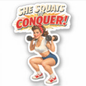Squats To Conquer -Funny Retro Fitness Pin-Up- Gym Aufkleber (Vorderseite)