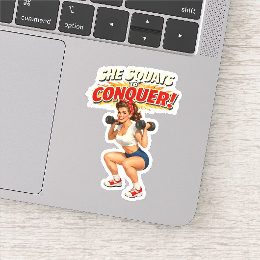 Squats To Conquer -Funny Retro Fitness Pin-Up- Gym Aufkleber (Detail)