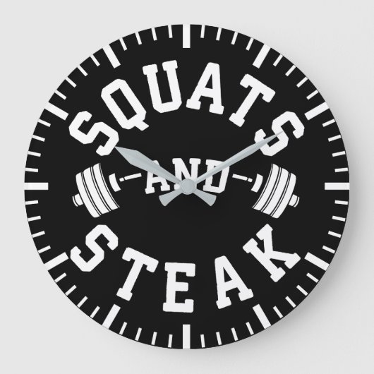Squats und Steak, Leg Day - Funny Workout Große Wanduhr (Vorderseite)