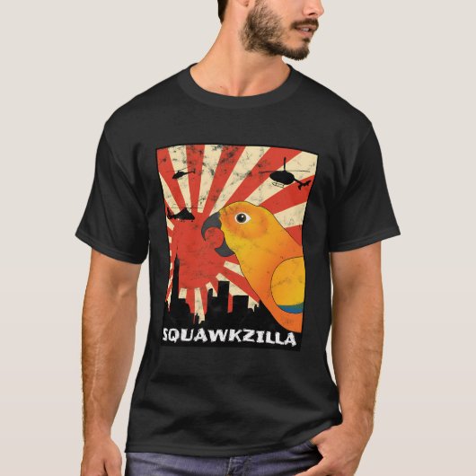 Squawk Zilla Sun Conure Parrot Squawi Kawaii T-Shirt (Vorderseite)