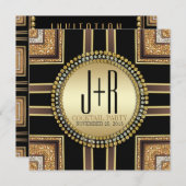 Squaz ArtDeco Black Gold Cocktail Party Einladung (Vorne/Hinten)