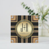 Squaz ArtDeco Black Gold Cocktail Party Einladung (Stehend Vorderseite)