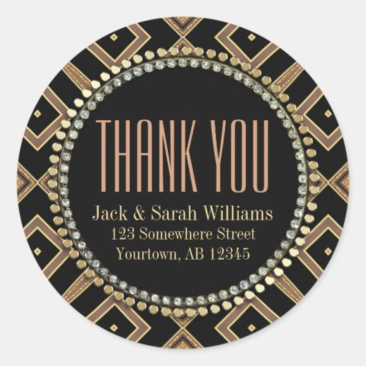 Squaza Art Deco Gold Black Danke, dass ihr Round S Runder Aufkleber (Vorderseite)