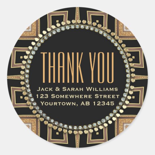 Squaza-sq Art Deco Gold Schwarz Vielen Dank für Ih Runder Aufkleber (Vorderseite)