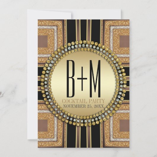 Squazi ArtDeco Gold Black Cocktail Party Einladung (Vorderseite)