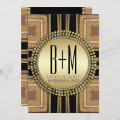 Squazi ArtDeco Gold Black Cocktail Party Einladung (Vorne/Hinten)