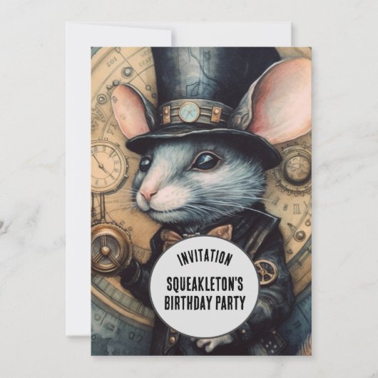 Squeakleton Steampunk Animal Individuelle Name Einladung (Vorderseite)