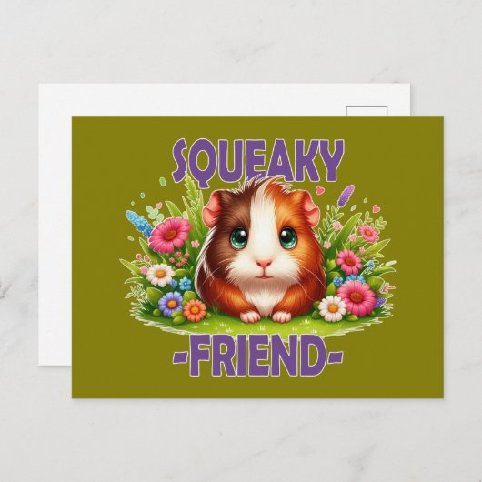 Squeaky Friend Pun. Niedlich Baby Guinea Cartoon Postkarte (Vorne/Hinten)