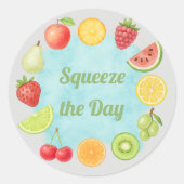 Squeeze the Day - farbenfrohe Fruchtsaftsticker Runder Aufkleber (Vorderseite)