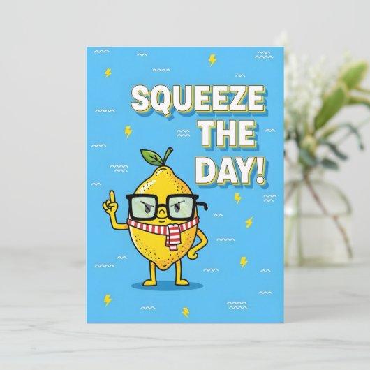 Squeeze the Day funny lemon pun gift Dankeskarte (Stehend Vorderseite)