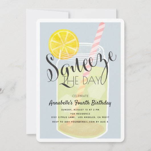 Squeeze the Day Lemonade Jar Birthday Einladung (Vorderseite)