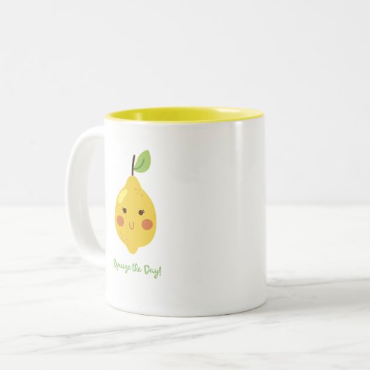Squeeze the Day Punny Lemon Zweifarbige Tasse (Vorderseite Links)