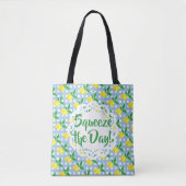 Squeeze The Day Yellow Lemons Blue White Check Tasche (Vorderseite)