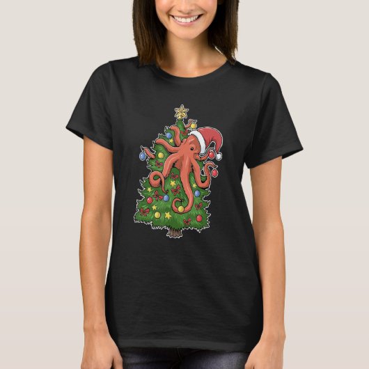 Squid santa ornaments Graphic Octopus christmas tr T-Shirt (Vorderseite)