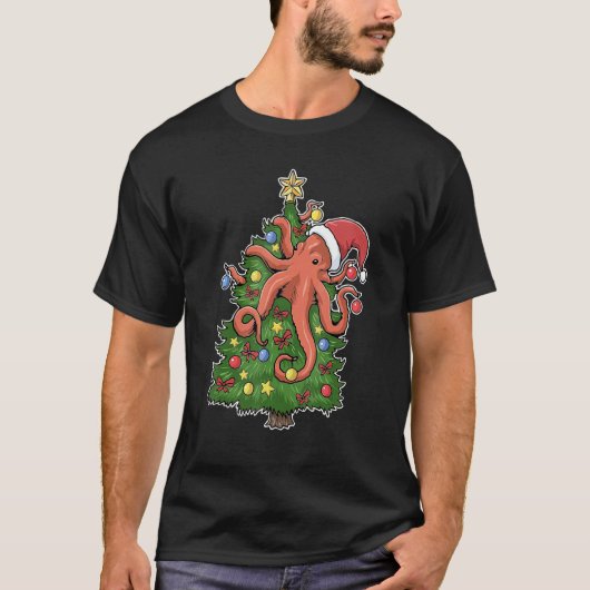 Squid santa ornaments Graphic Octopus christmas tr T-Shirt (Vorderseite)
