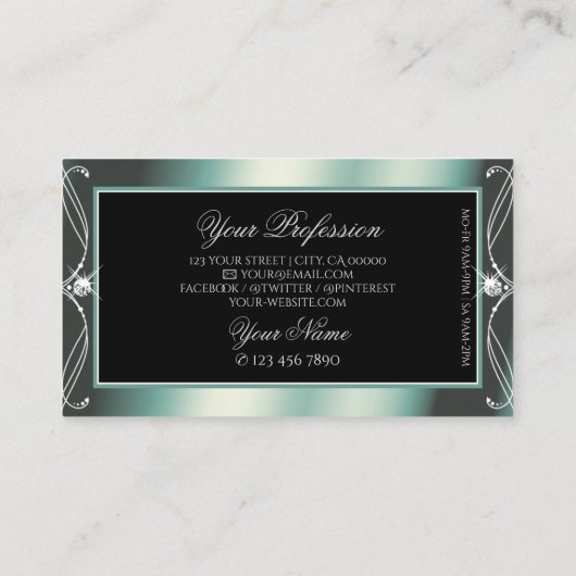 Squiggelge Verzierte schwarze und Aquamarine Spark Visitenkarte (Rückseite)