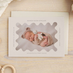 Squiggg Wavy Beige Rahmen Birth Announcement Foto Ankündigung