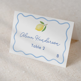 Squiggle Border Pale Blue Lemon Wedding Platzkarte Tischnummer