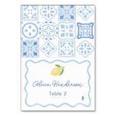 Squiggle Border Pale Blue Lemon Wedding Platzkarte Tischnummer (Vorderseite)