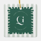 Squiggle Frame & Stripes Monogram Christmas Photo Keramikornament (Vorderseite)