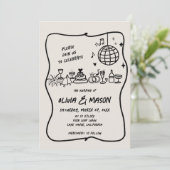 Squiggle Hand Gezeichnet Moderne Doodle Einzigarti Einladung (Stehend Vorderseite)