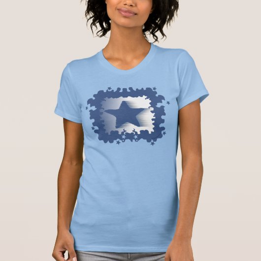 Squiggly Blue Flying Star Blue Ombre USA Prix Art T-Shirt (Vorderseite)