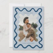 Squiggly Hand Drawn Line Navy Blue Wedding Foto Dankeskarte (Vorderseite)