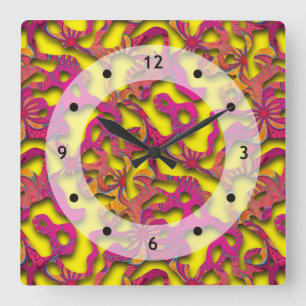 Squiggly Loops seamless pattern 14 + your backgr. Quadratische Wanduhr