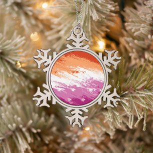 Squiggly Trippy Groovy Abstrakte Lesbische Pride-F Schneeflocken Zinn-Ornament