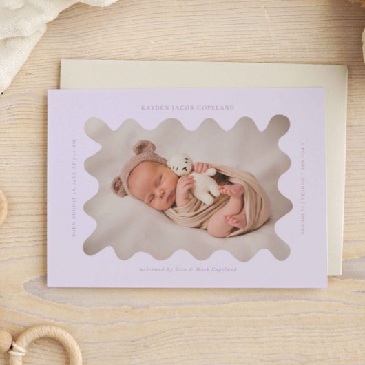 Squiggly Wavy Lila Birth Announcement Foto Ankündigung