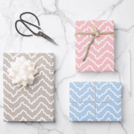 Squiggly White Chevron On Pink Beige And Blue Geschenkpapier Set