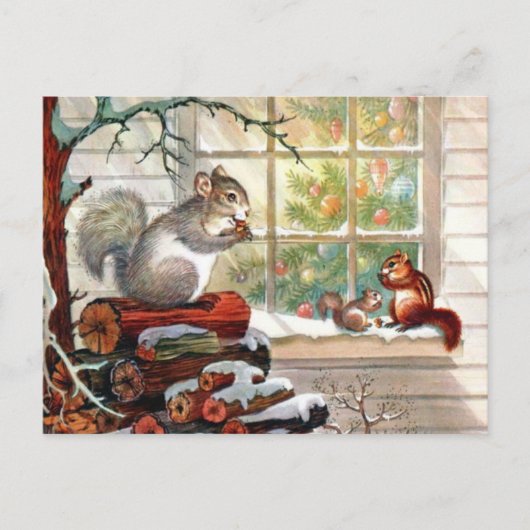 Squirels Vintage Christmas Post card Feiertagspostkarte (Vorderseite)