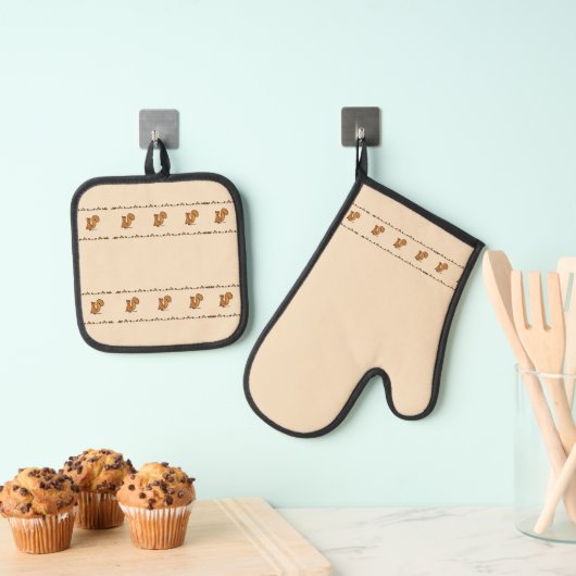 Squirrel Acorn & Leaves Oven Mitt & Pot Holder Set (Insitu (Hängend))